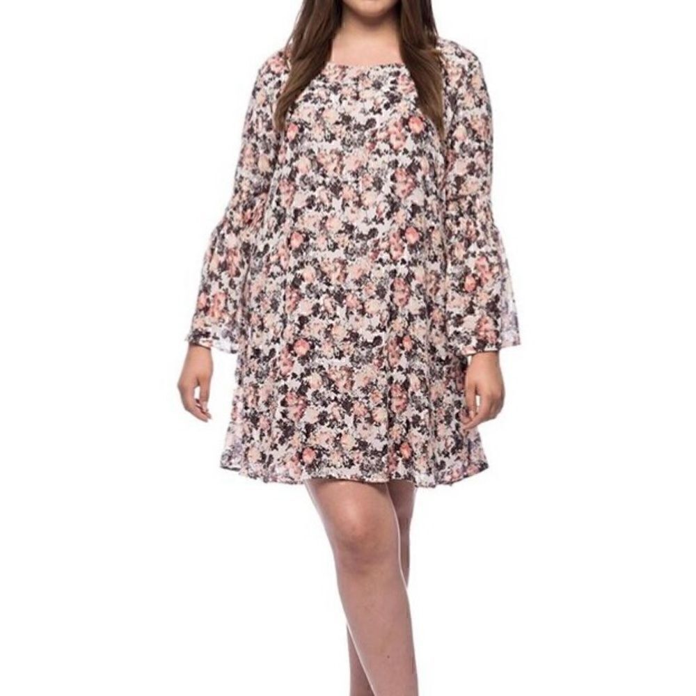 Bobeau Jude Plus Size Printed Flare Sleeve Dress Multi Color Floral Size 1X NWT